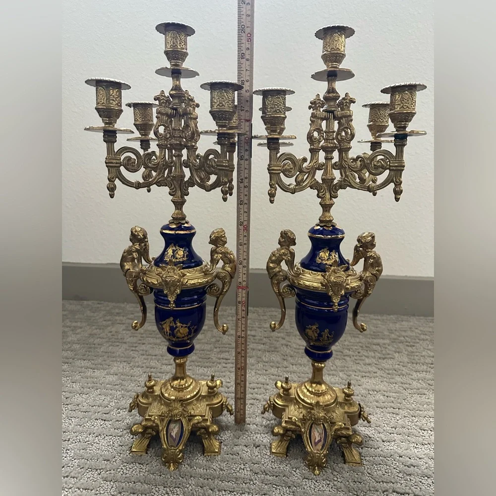 Pair Italian Cobalt & Gilt Rococo 5-Light Candelabra – Brevettato